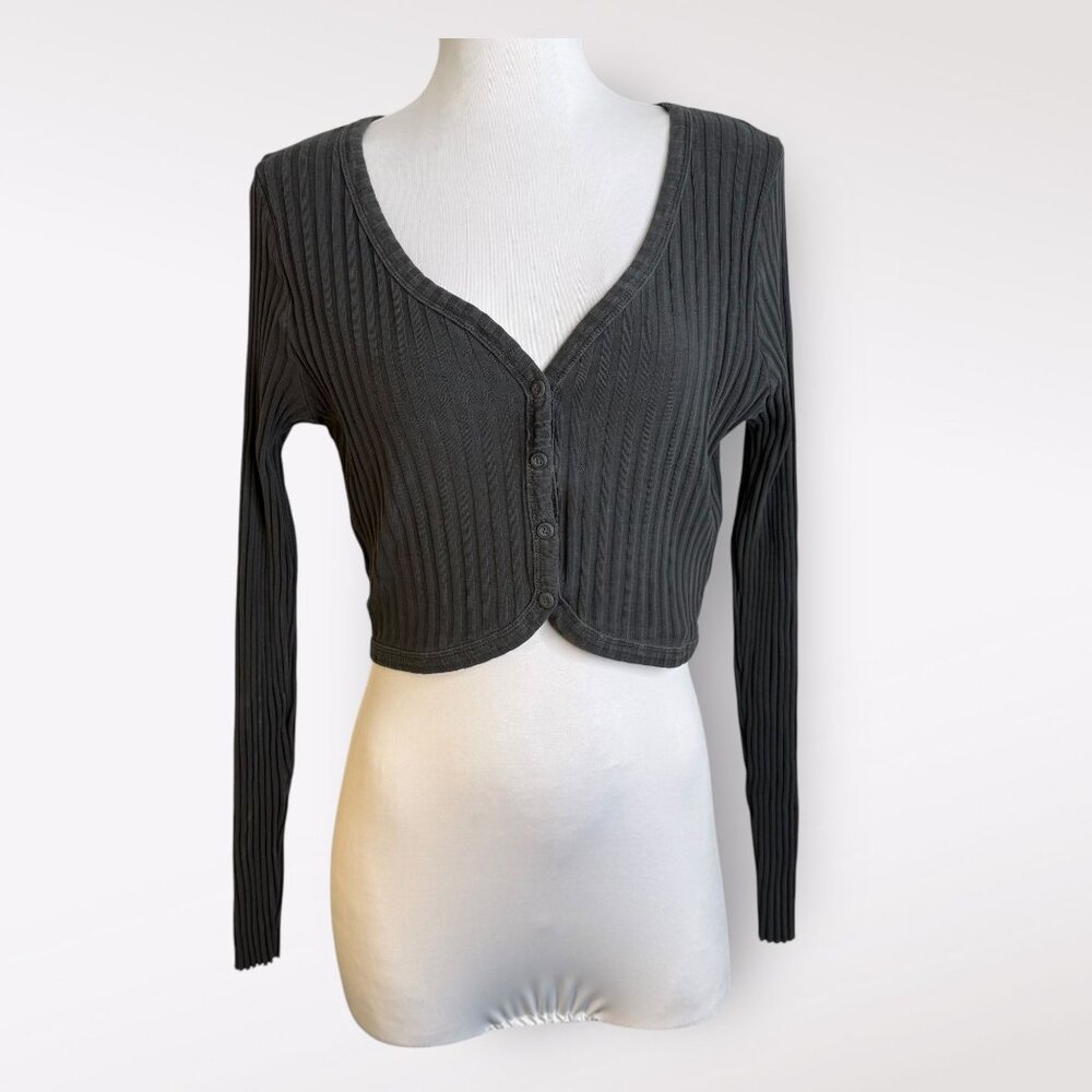Aerie Cropped Button Up‎ Long Sleeve Top L